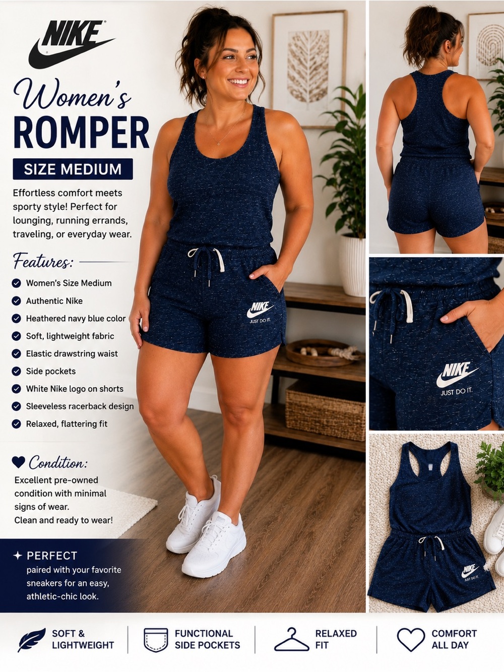 Nike Heathered Navy Blue Sleeveless Romper